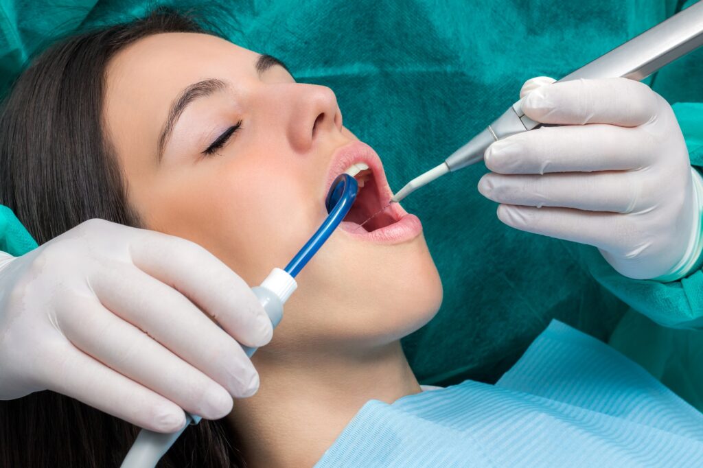 Girl at an oral cleaning appointment